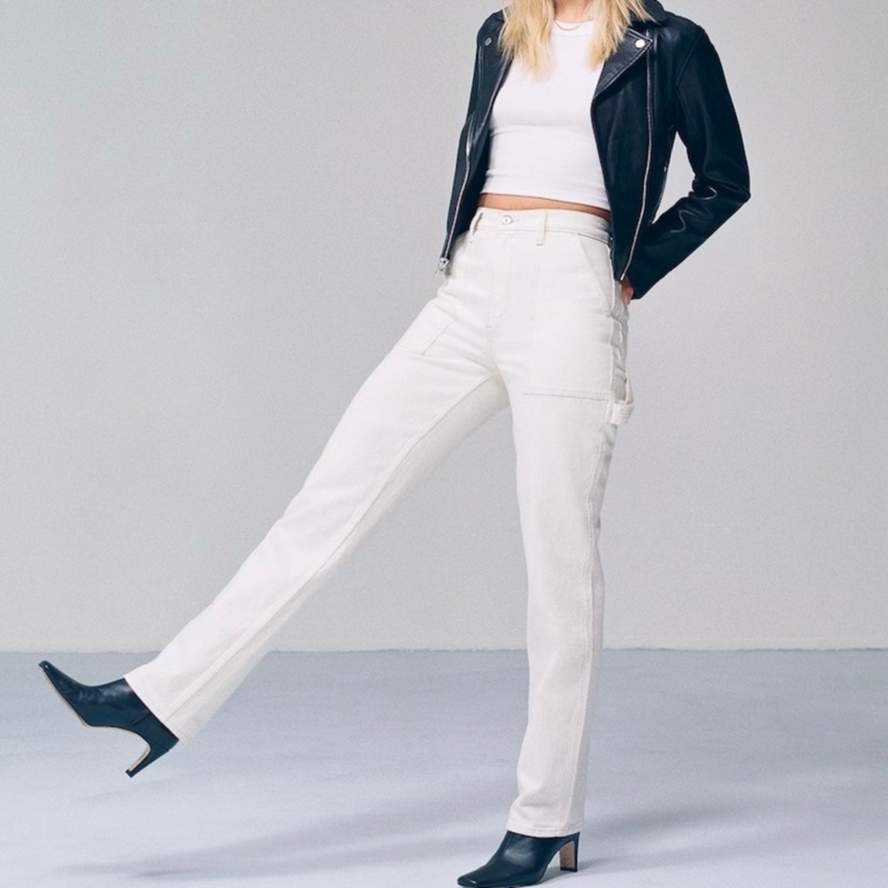 New Abercrombie & Fitch White 90's Straight Ultra High Rise Carpenter Jeans 8‎